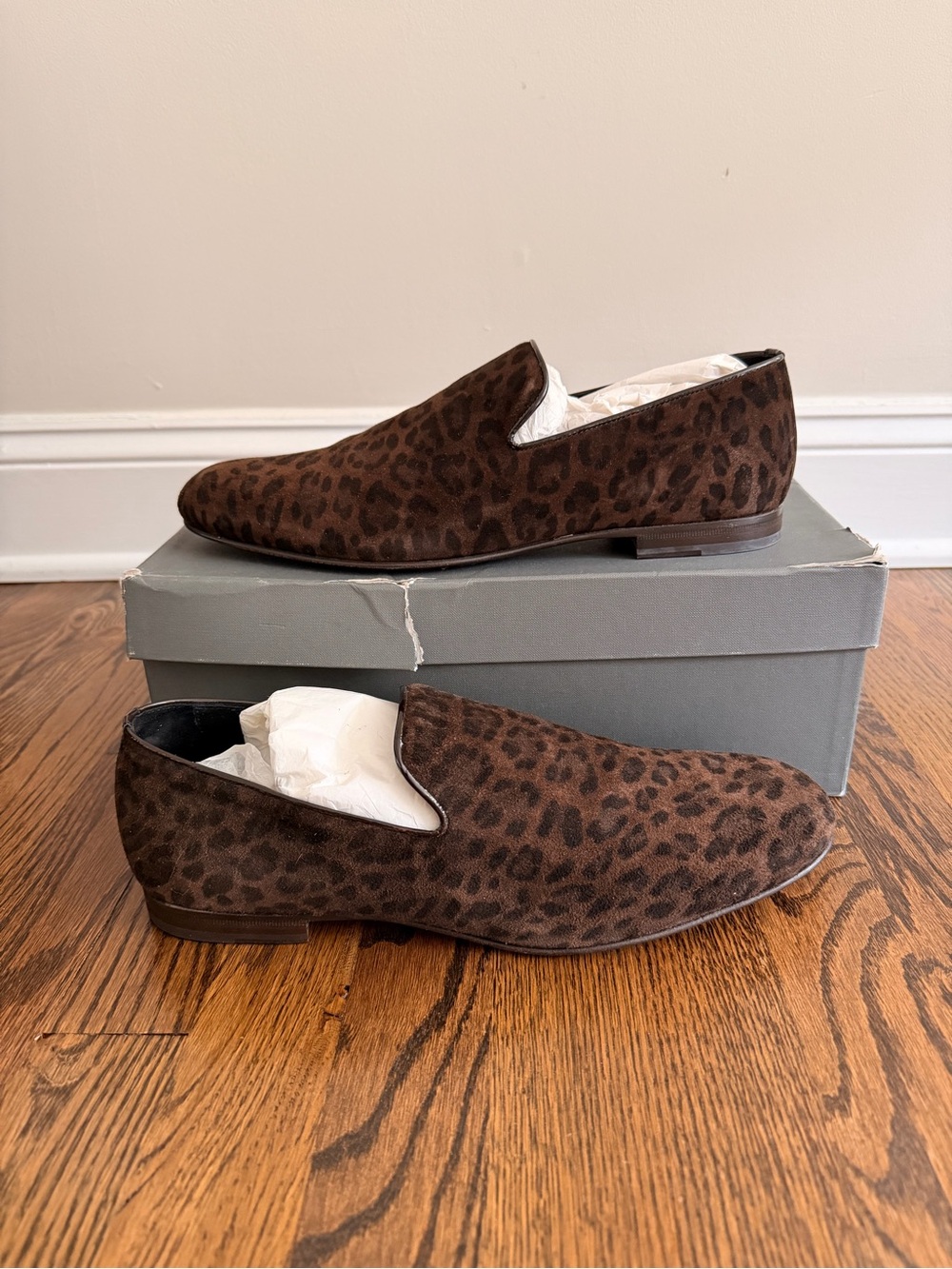 Jimmy Choo Brown Leopard Print Suede Slip-On Loafers